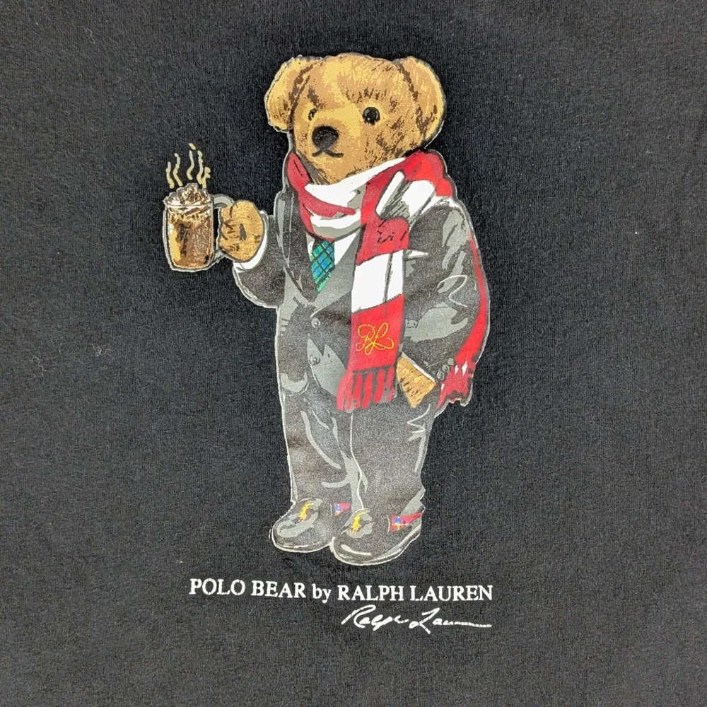 Polo Ralph Lauren Polo Bear Black Long Sleeve T-Shirt Mens Small Cotton Graphic